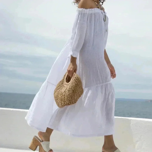 Sunday Saint Tropez NOELIE LINEN DRESS WHITE - Picture 1 of 7